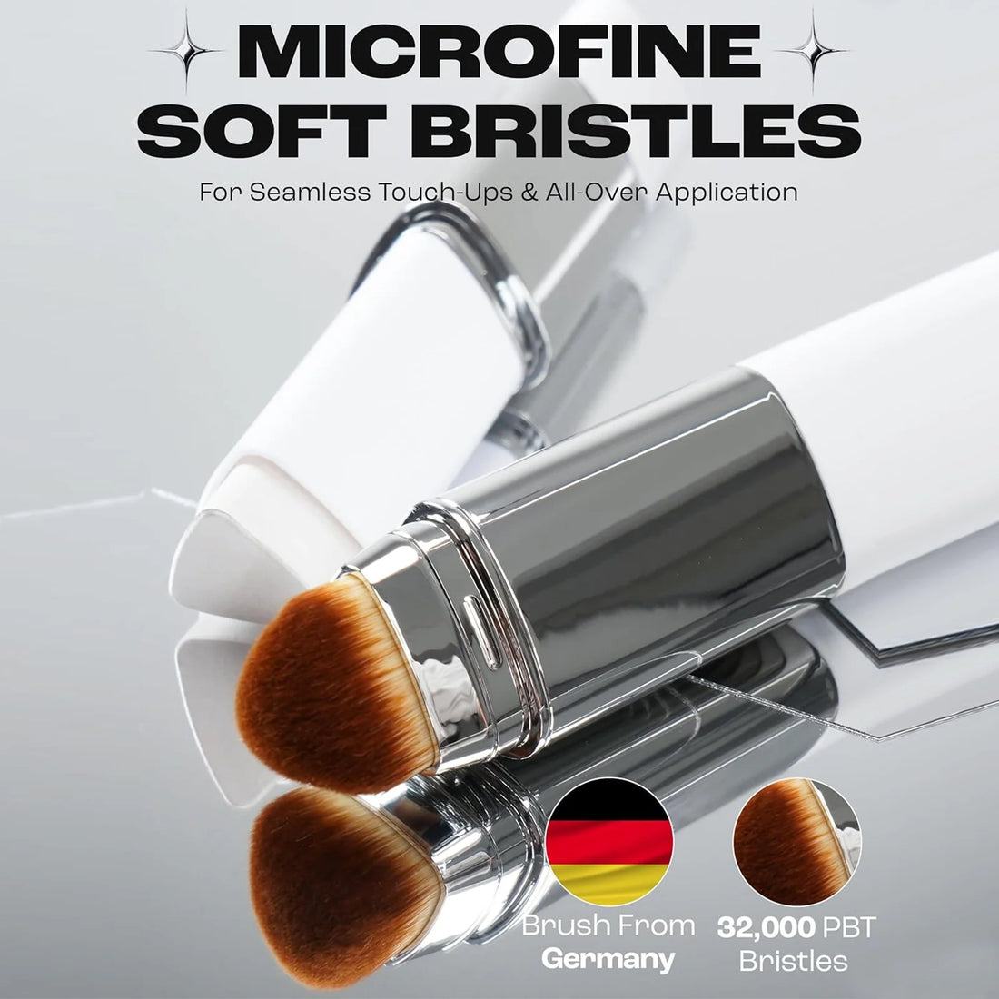Close-up of the Color Changing Cover Cream Stick showing its dense, microfine soft bristles for seamless makeup application.