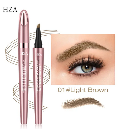 Micro-fork eyebrow pencil in Light Brown showing natural hair-like strokes on a model for waterproof eye makeup.
