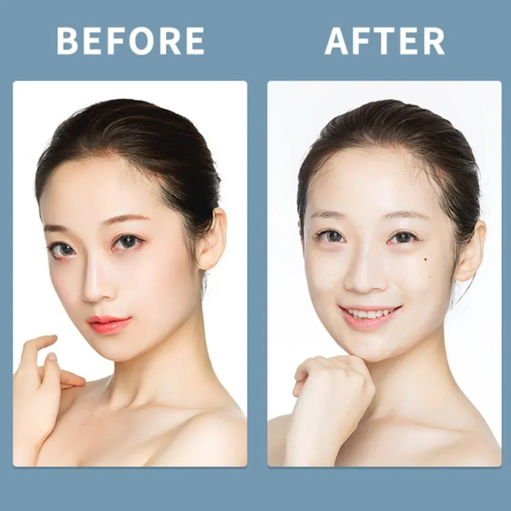 Before and after comparison using Bioaqua Micellar Water to remove makeup for a clean, refreshed, and glowing face.