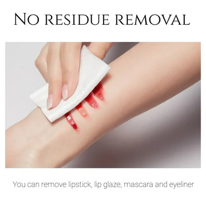Demonstration of Bioaqua Micellar Water removing lipstick and mascara swatches with a cotton pad for no residue removal.