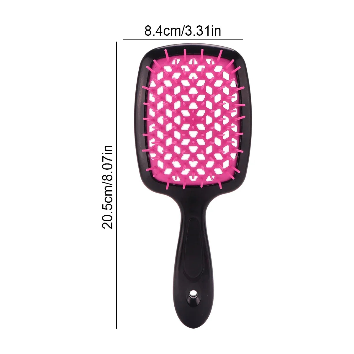 Pink and black Silqé paddle hairbrush for wet hair detangling with 8.07 inch dimensions shown on white background.