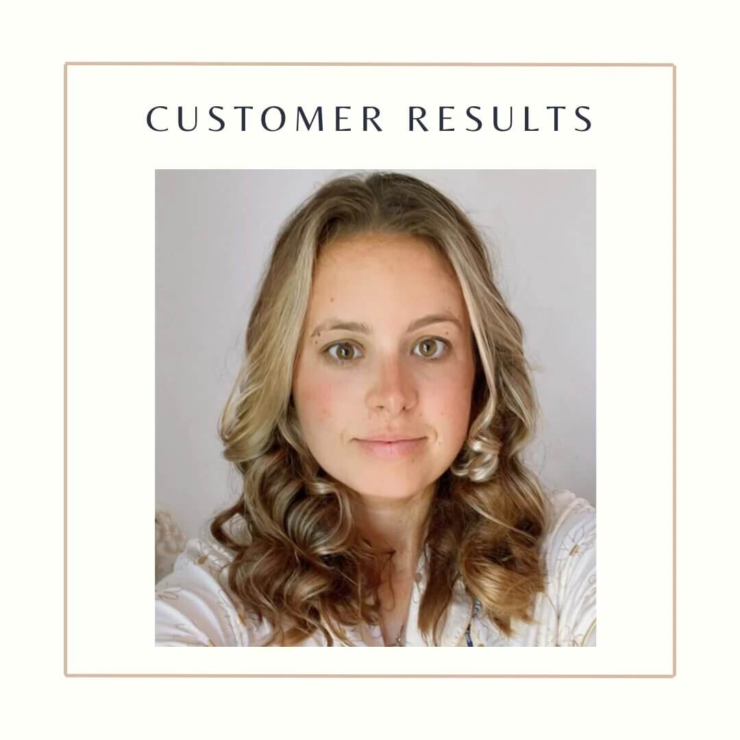 Customer results showing bouncy, frizz-free curls achieved with the CurlBliss heatless hair curler set.