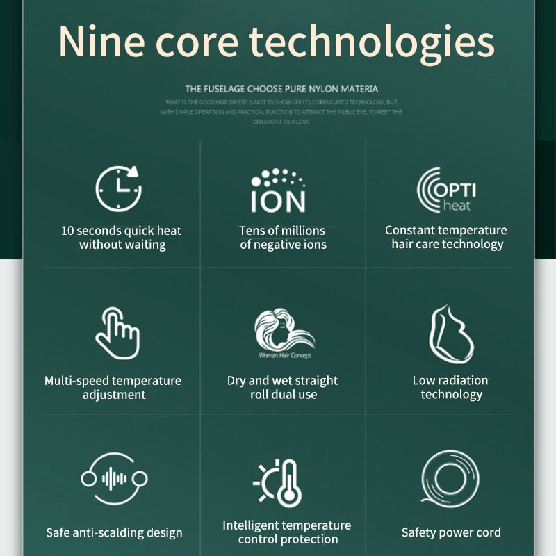 Infographic showing Revive Hair straightening comb features including negative ions and anti-scald design.
