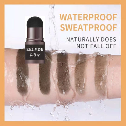 Waterproof eyebrow stamp swatches on arm under running water, demonstrating sweatproof PerfectBrow precision makeup.
